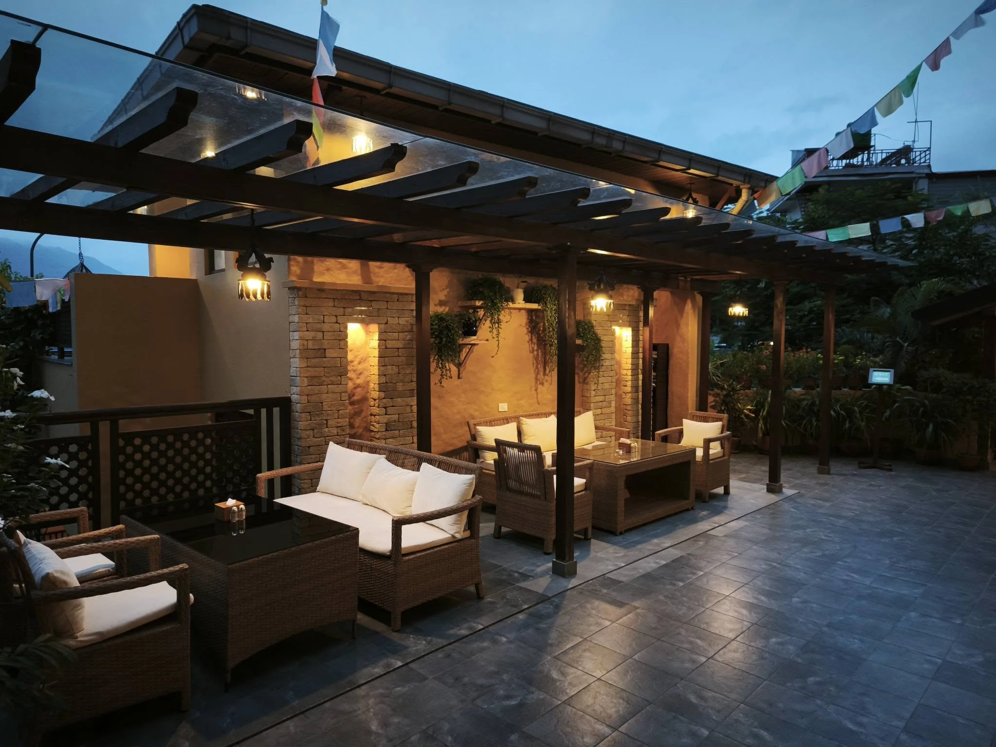 Chautari Restro and Bar terrace at dusk