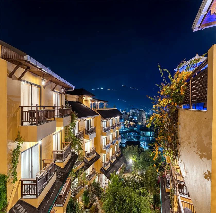 Balconies over Pokhara at night