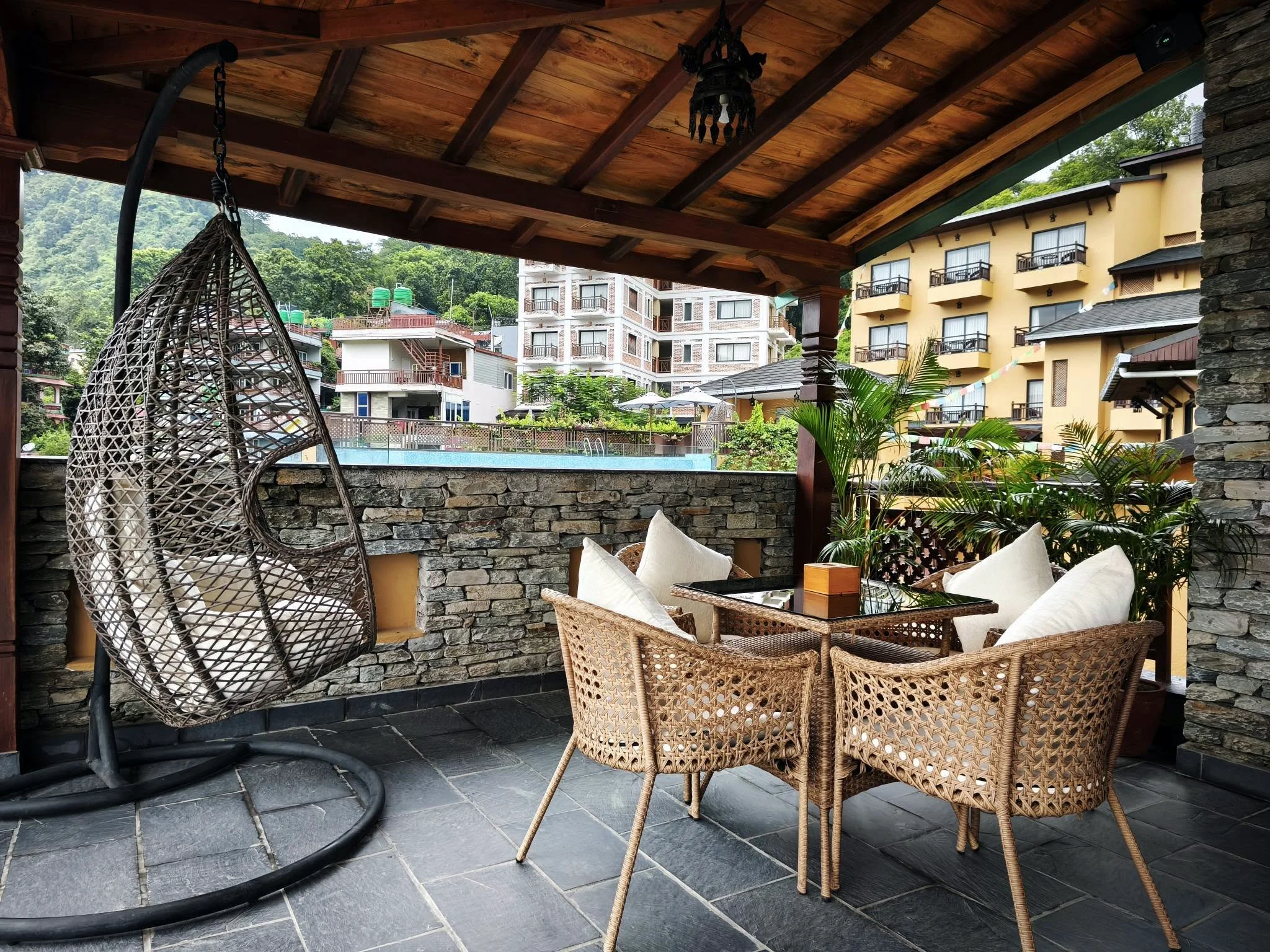 A swing chair on the terrace