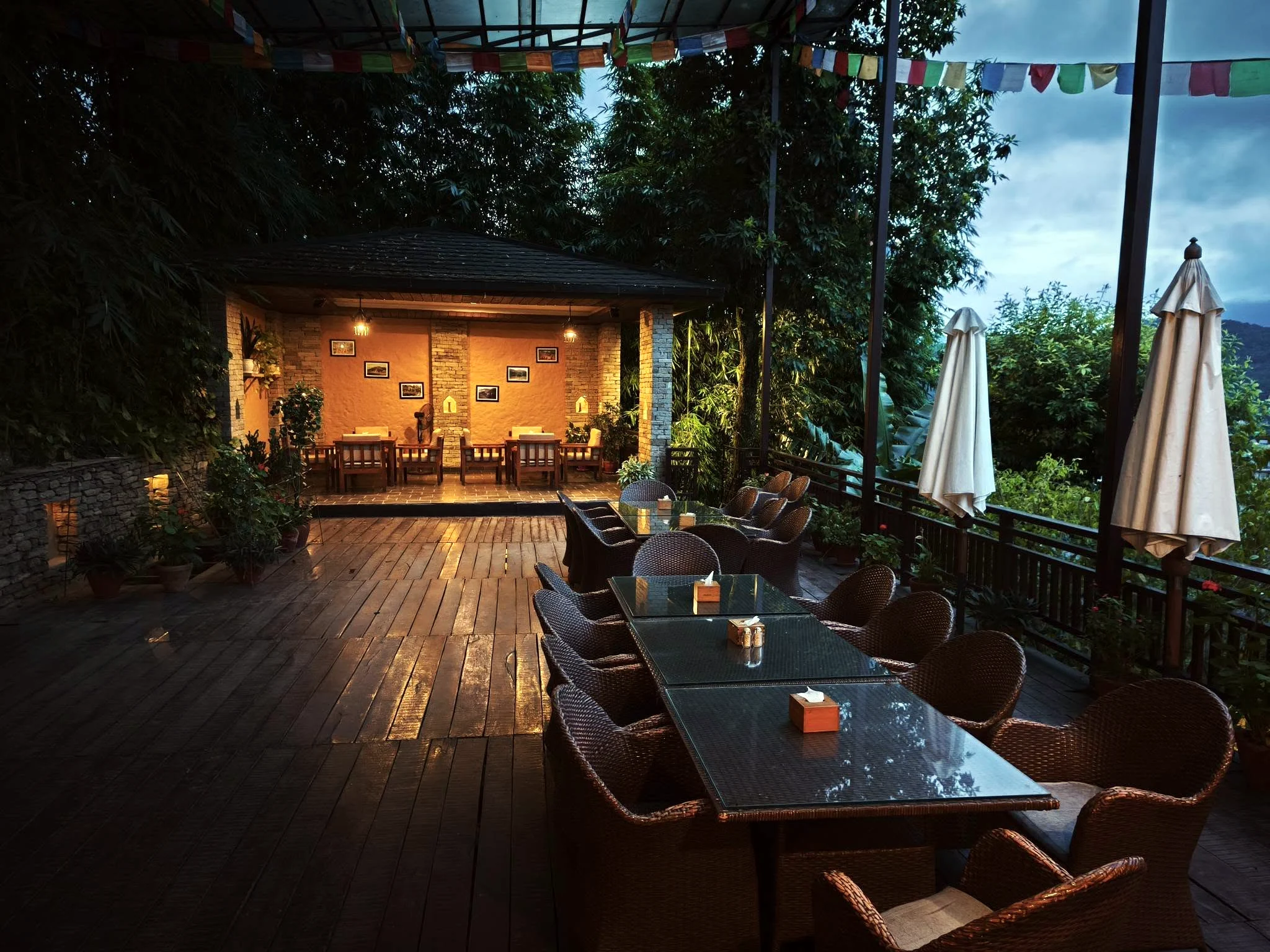 Terrace dining at dusk