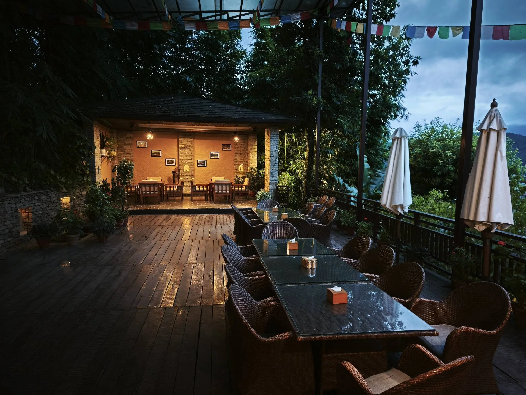 Terrace tables at dusk